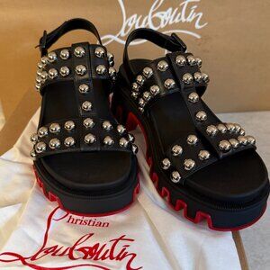 Christian Louboutin 3240359 Women's Duniclou Extrazza Leather T-Strap Sandals 39